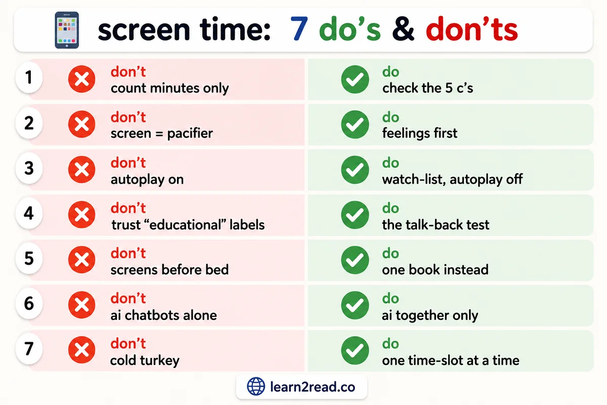 7 do's and don'ts of screen time for kids infographic