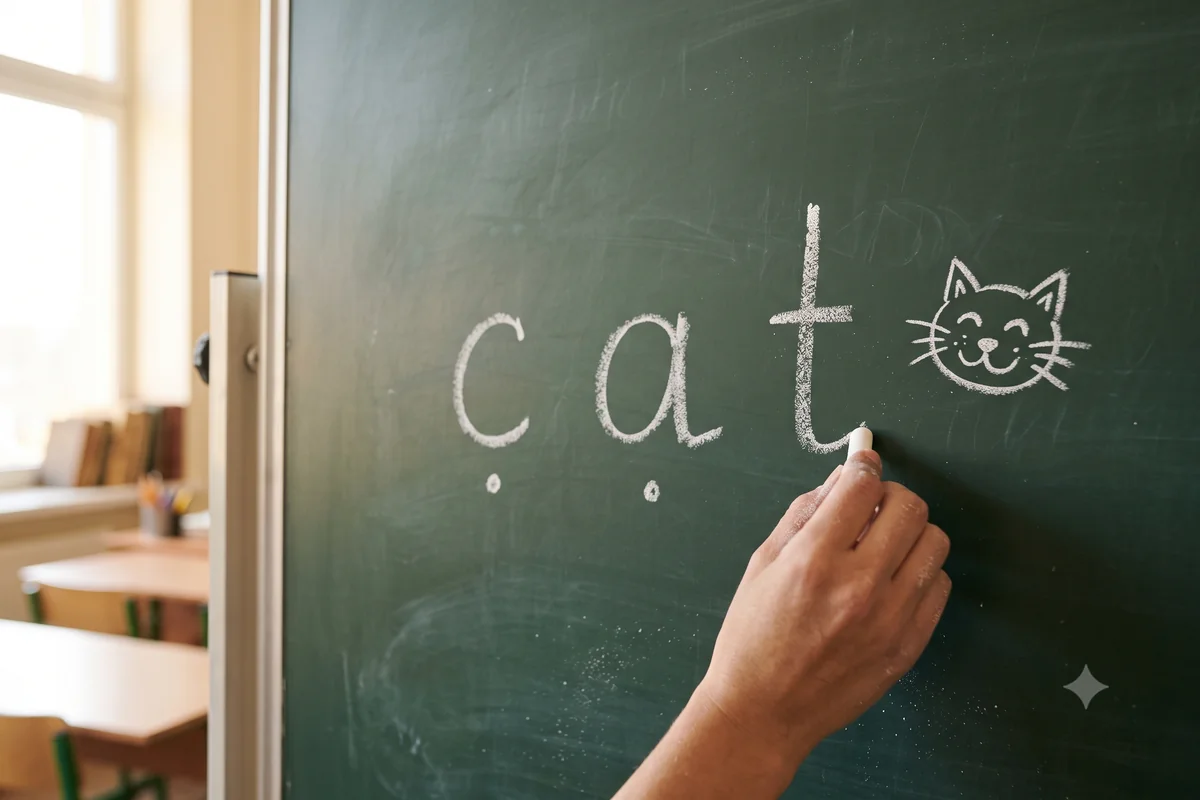 sounding out the word cat letter by letter, the science of reading method